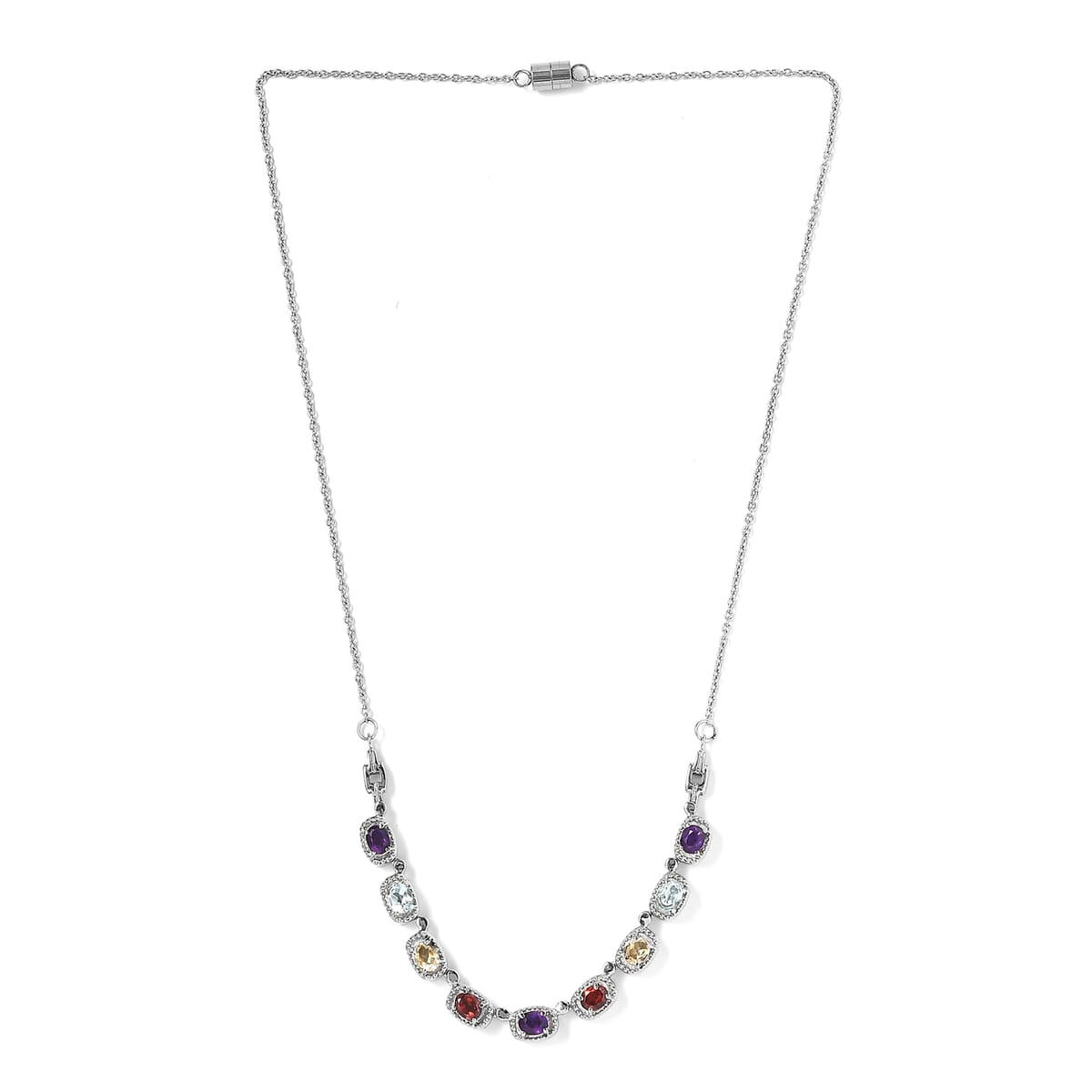 Multi Gemstone 3.00 ctw Necklace in Stainless Steel 20 Inches image number 3