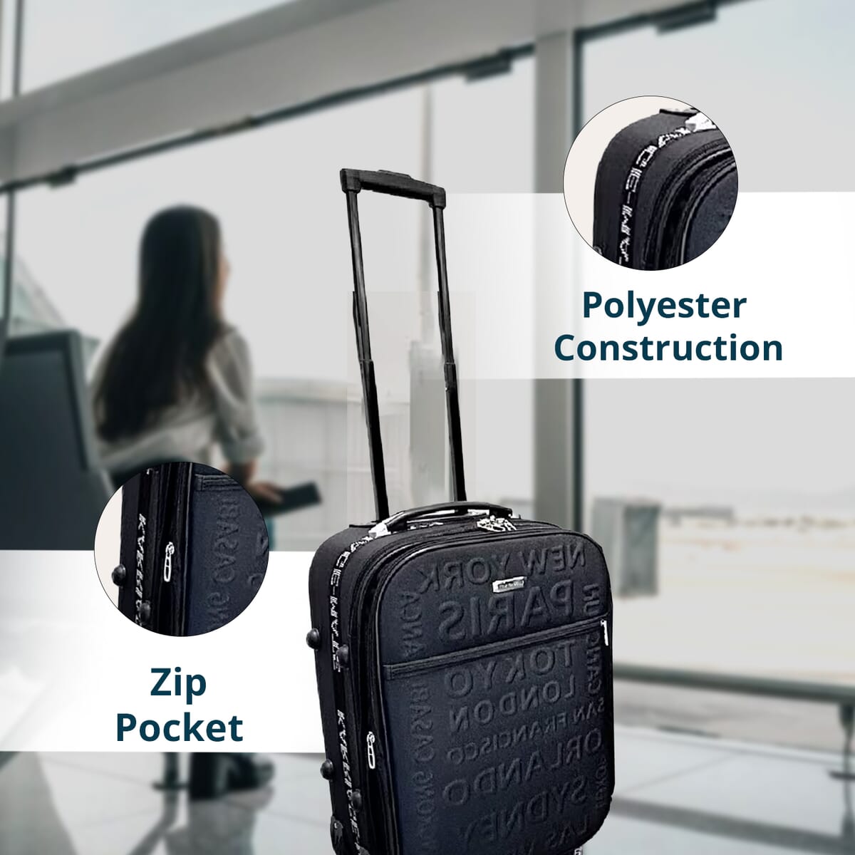Karriage Mate 3pc Expandable Softshell Spinner Luggage Set -Black (28", 24", 20") image number 2