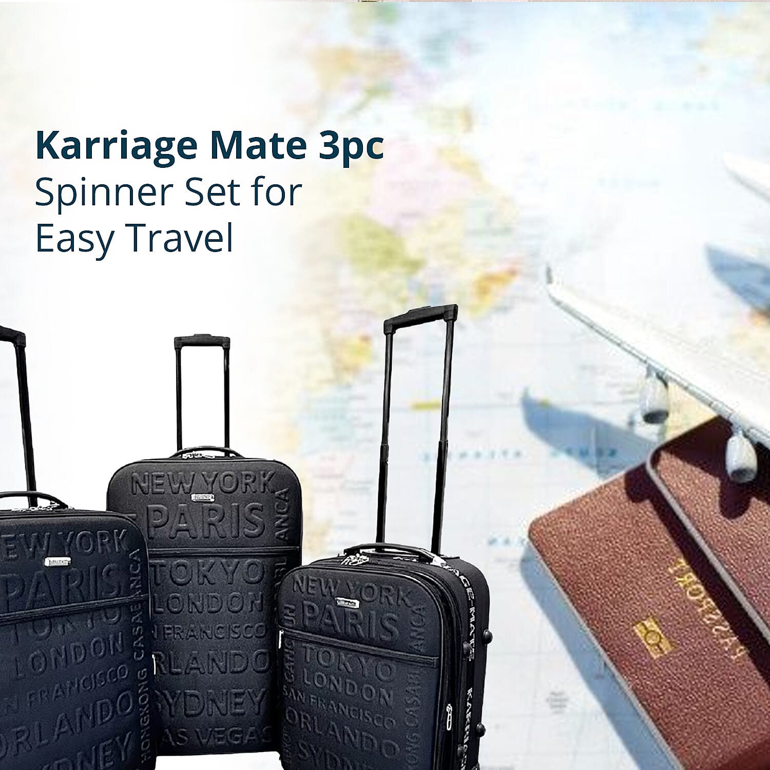 Karriage Mate 3pc Expandable Softshell Spinner Luggage Set -Black