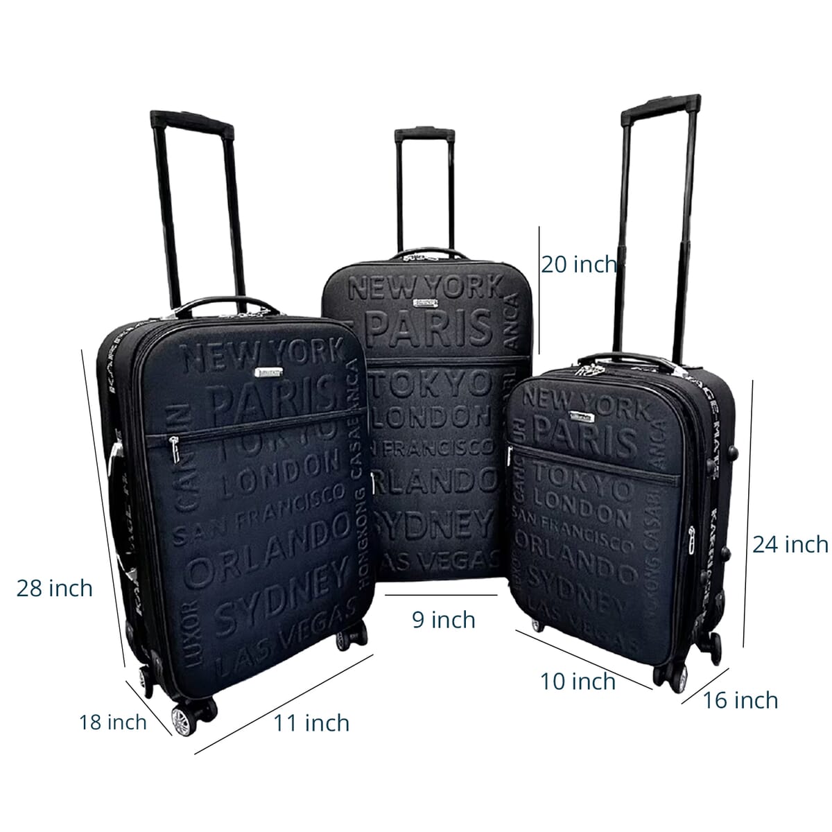 Karriage Mate 3pc Expandable Softshell Spinner Luggage Set -Black (28", 24", 20") image number 6