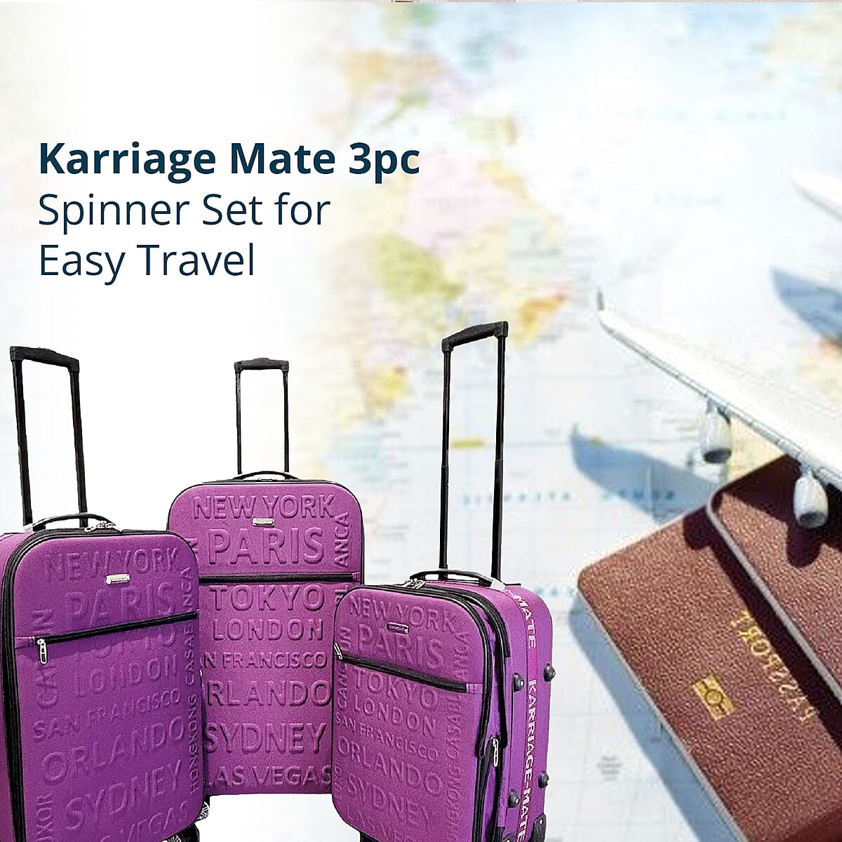 Karriage Mate 3pc Expandable Softshell Spinner Luggage Set -Plum image number 5