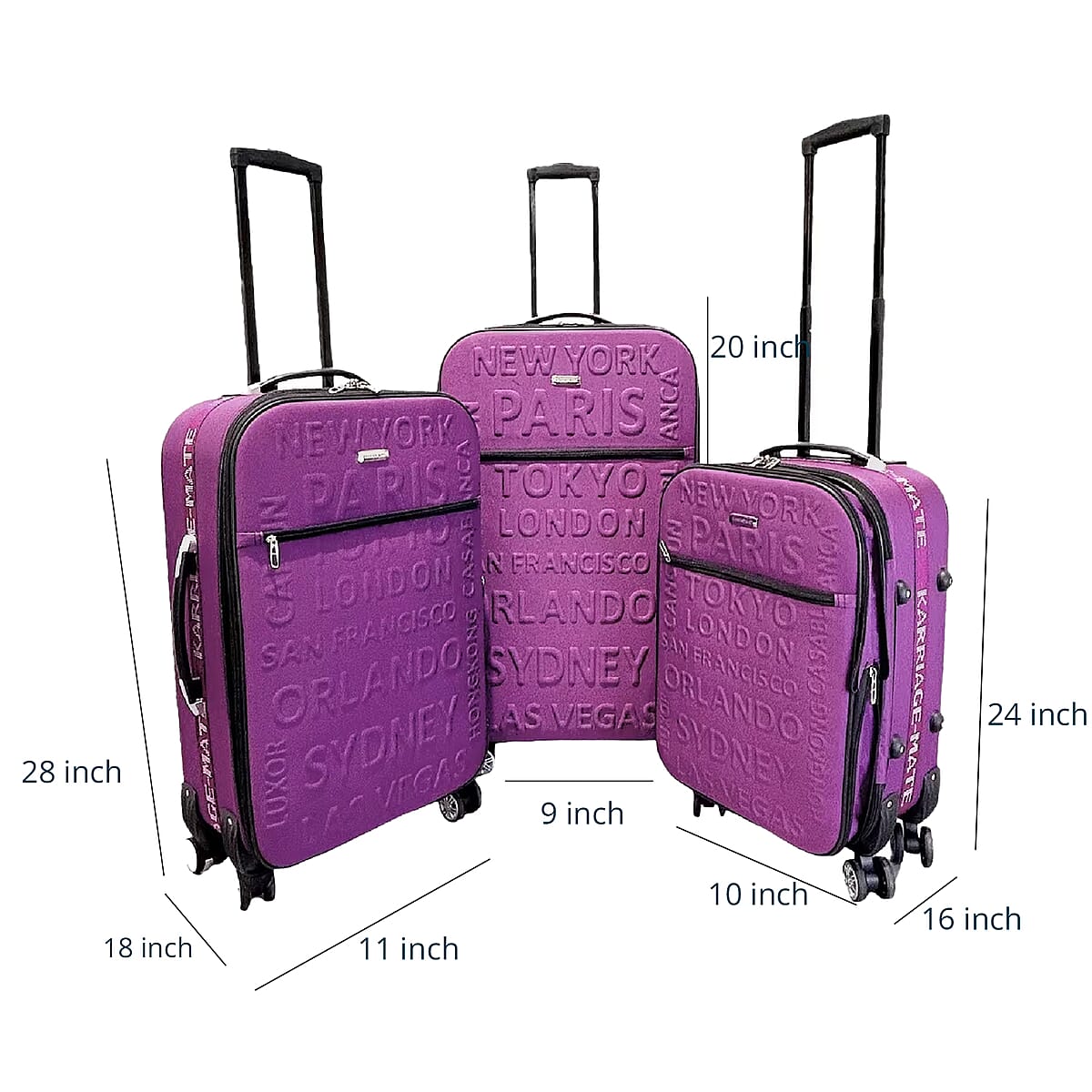 Karriage Mate 3pc Expandable Softshell Spinner Luggage Set -Plum image number 6