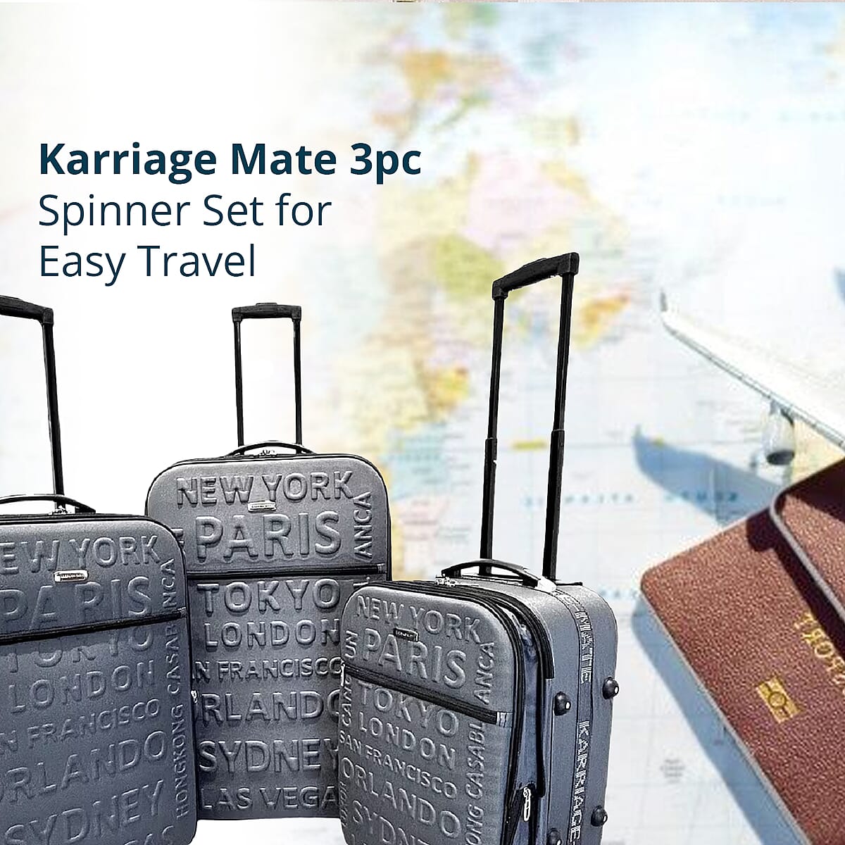 Karriage Mate 3pc Expandable Softshell Spinner Luggage Set -Grey image number 5