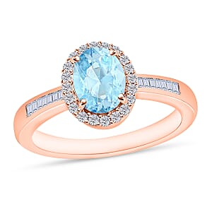 Mangoro Aquamarine and White Diamond 1.65 ctw Ring in 18K Vermeil Rose Gold Over Sterling Silver (Size 10.0)