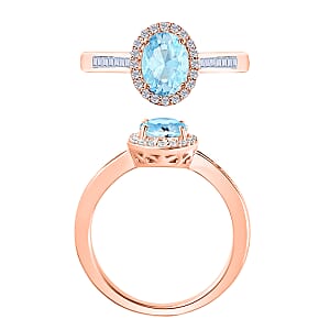 Mangoro Aquamarine, White Diamond Ring in 18K Vermeil Rose Gold Over Sterling Silver 1.65 ctw (Size 10.0)