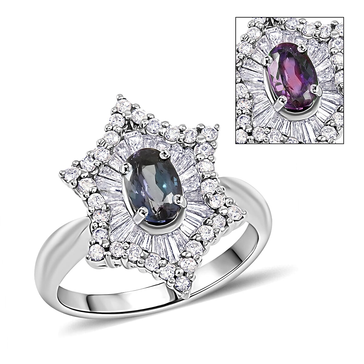 Chairman Vault Collection Certified & Appraised  900 Platinum AAAA Brazilian Alexandrite, Diamond (E-F, VS) (0.62 cts) Ring (Size 7.0) (7.45 g) 1.34 ctw