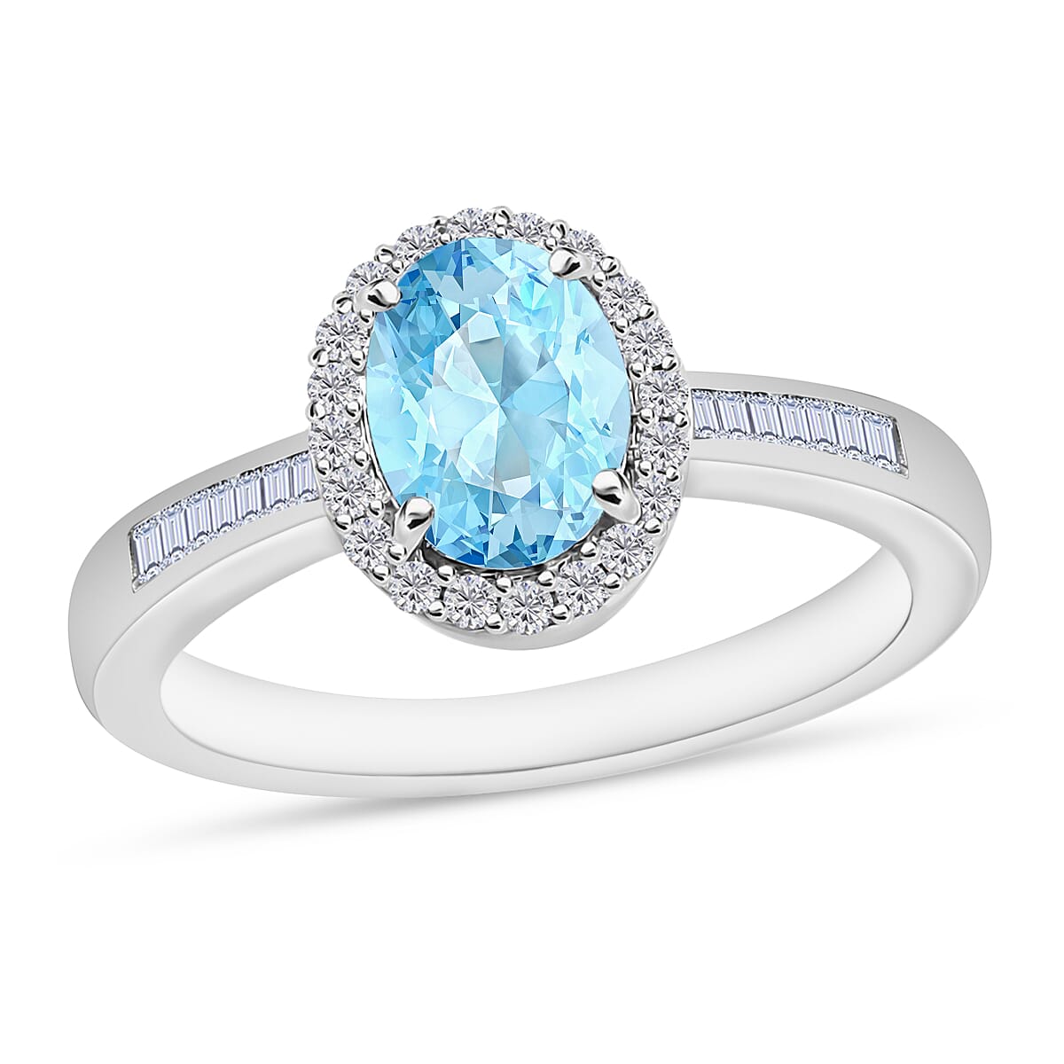 Luxoro Premium Mangoro Aquamarine and G-H I2 Diamond 1.64 ctw Ring in 14K White Gold (Size 10.0) image number 0