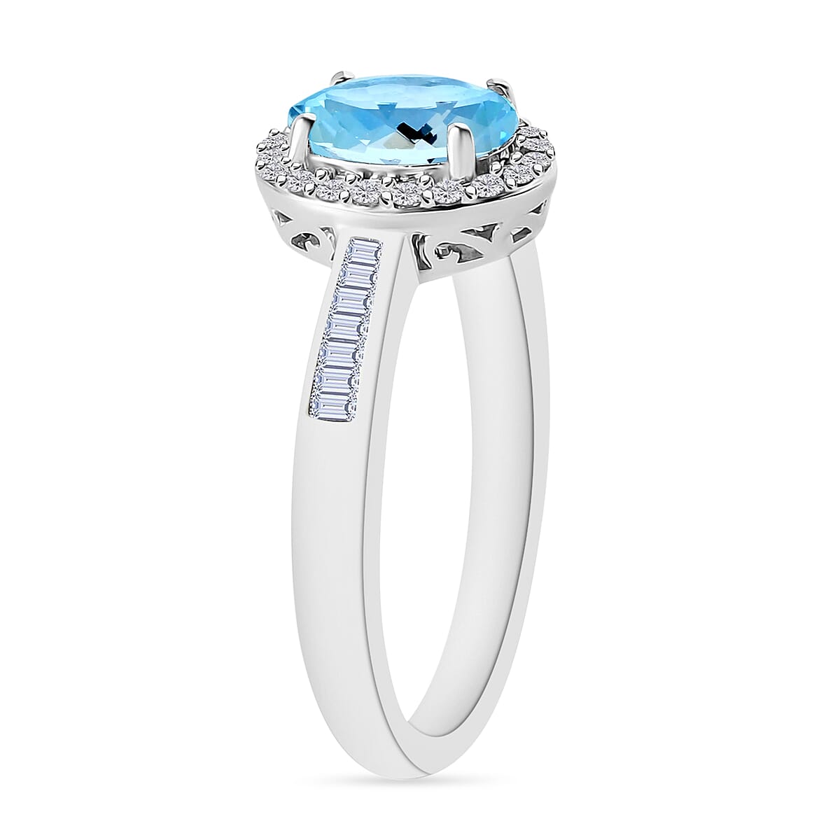 Luxoro Premium Mangoro Aquamarine and G-H I2 Diamond 1.64 ctw Ring in 14K White Gold (Size 10.0) image number 2
