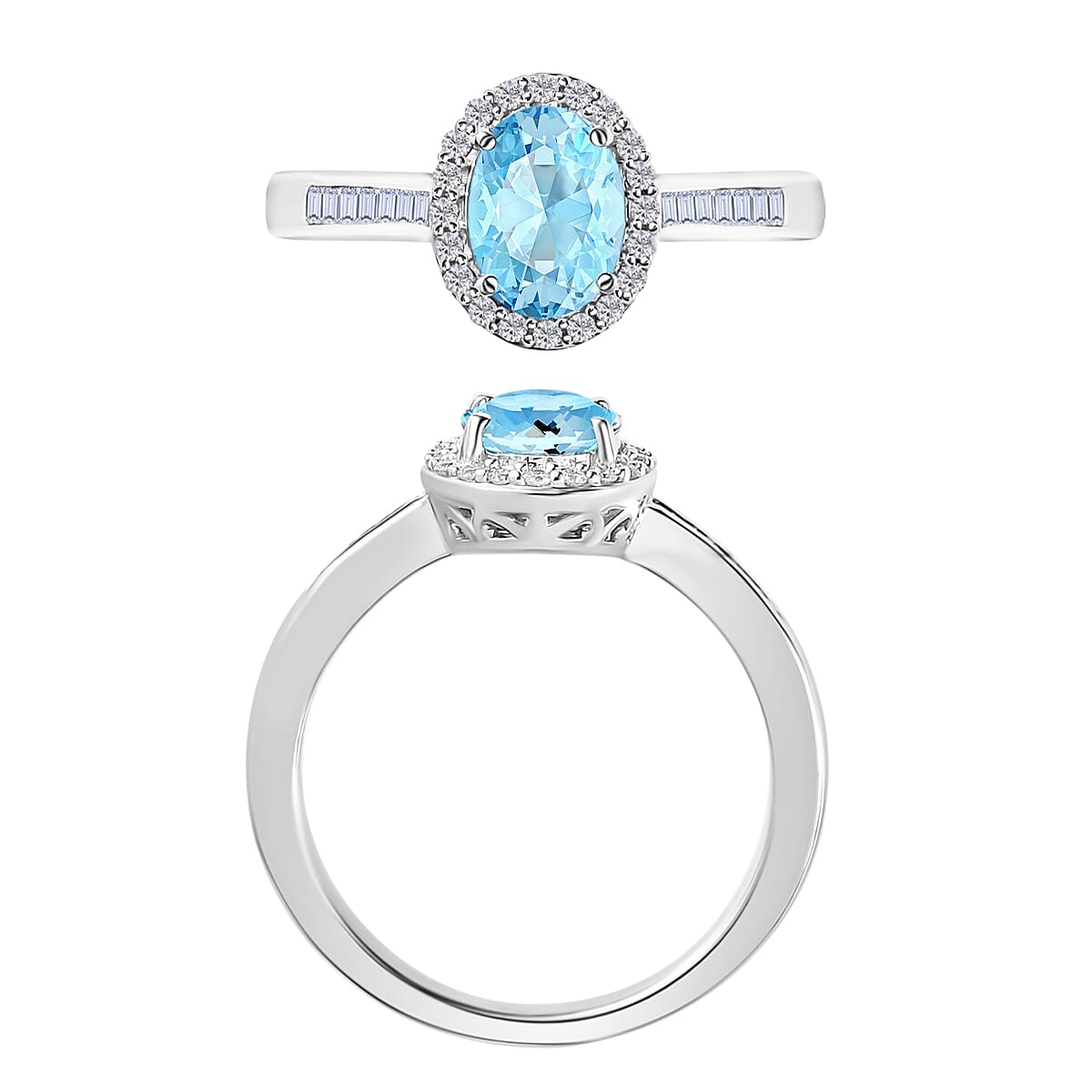 Luxoro Premium Mangoro Aquamarine and G-H I2 Diamond 1.64 ctw Ring in 14K White Gold (Size 10.0) image number 3