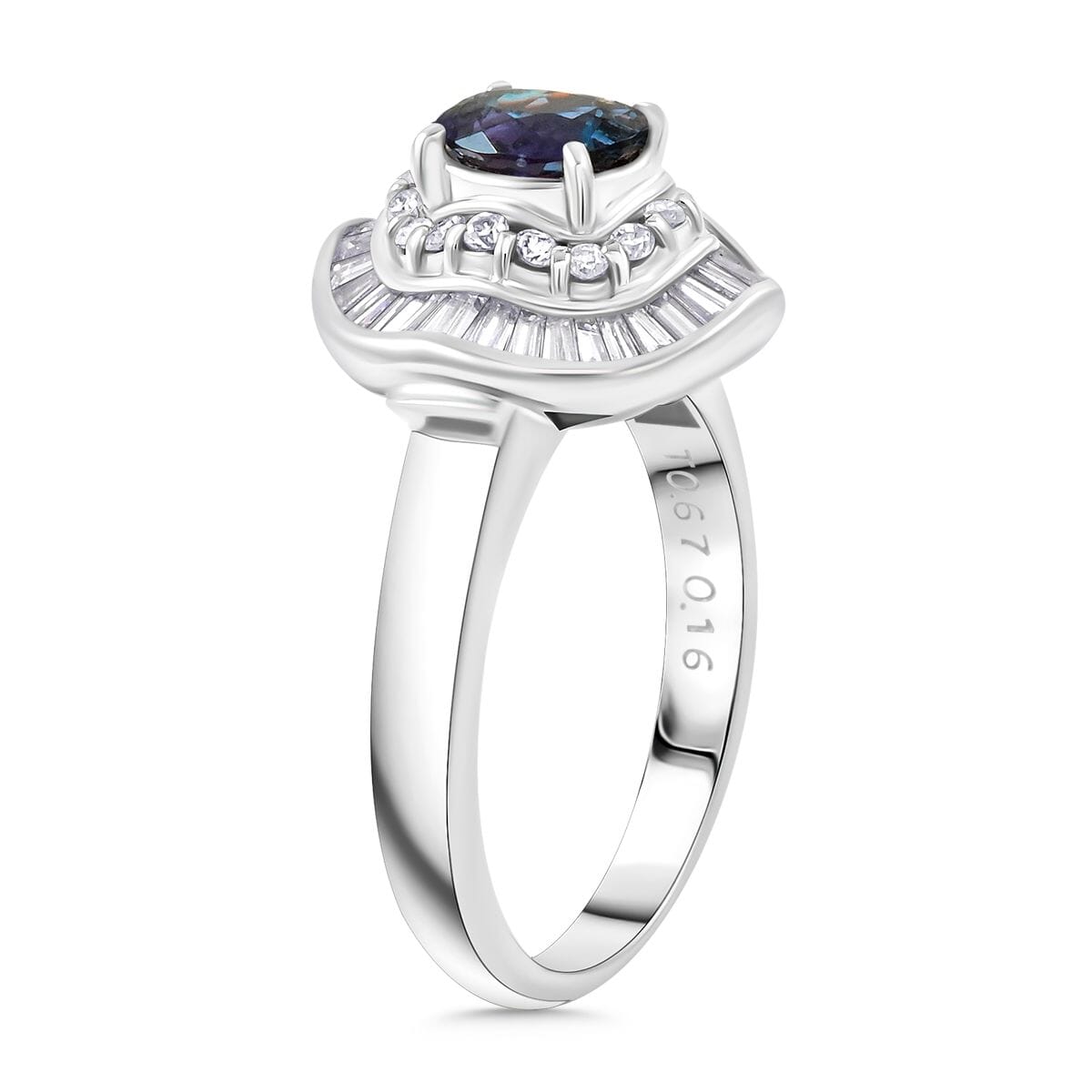 Chairman Vault Collection Certified & Appraised AAAA Brazilian Alexandrite and E-F VS Diamond 1.81 ctw Ring in 900 Platinum (Size 7.0) 7.60 Grams image number 3