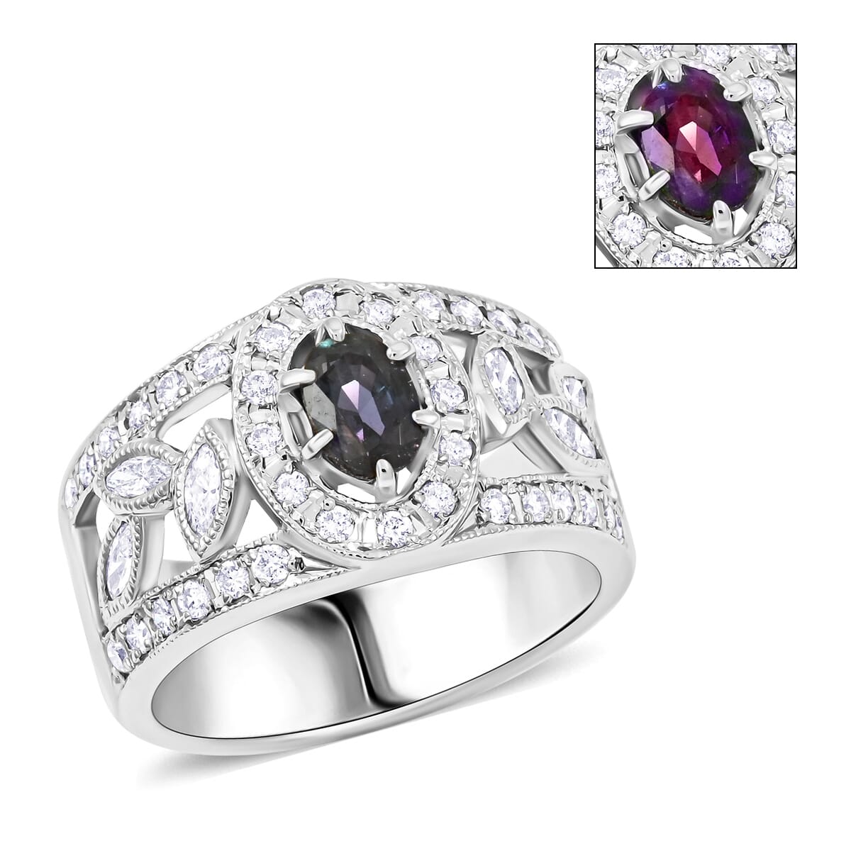 Chairman Vault Collection Certified & Appraised AAAA Brazilian Alexandrite and E-F VS Diamond 1.35 ctw Ring in 900 Platinum (Size 6.0) 12.83 Grams image number 0