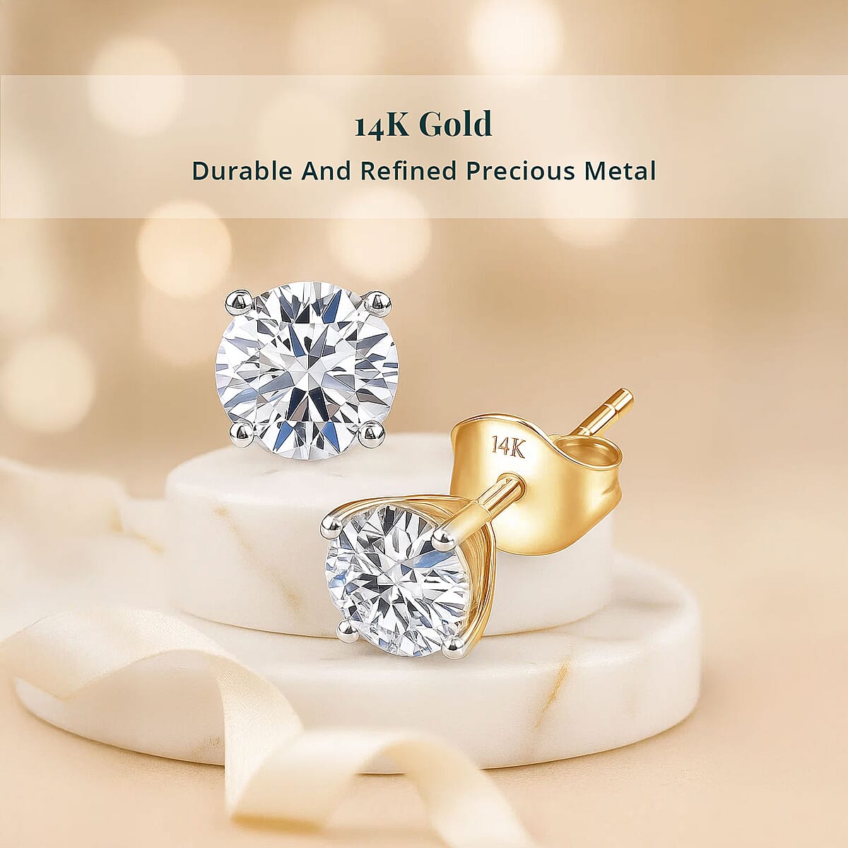 SGL Certified Luxuriant Lab Grown Diamond SI 1.00 ctw Solitaire Stud Earrings in 14K Yellow Gold image number 2