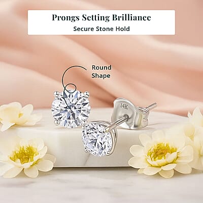 Luxuriant Lab Grown Diamond SI 1.50 ctw Solitaire Stud Earrings in 14K White Gold (Del. In 12-15 Days)