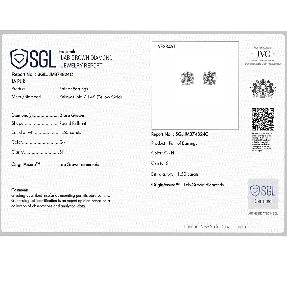 Luxuriant Lab Grown Diamond SI 1.50 ctw Solitaire Stud Earrings in 14K Yellow Gold (Del. In 12-15 Days) image number 6