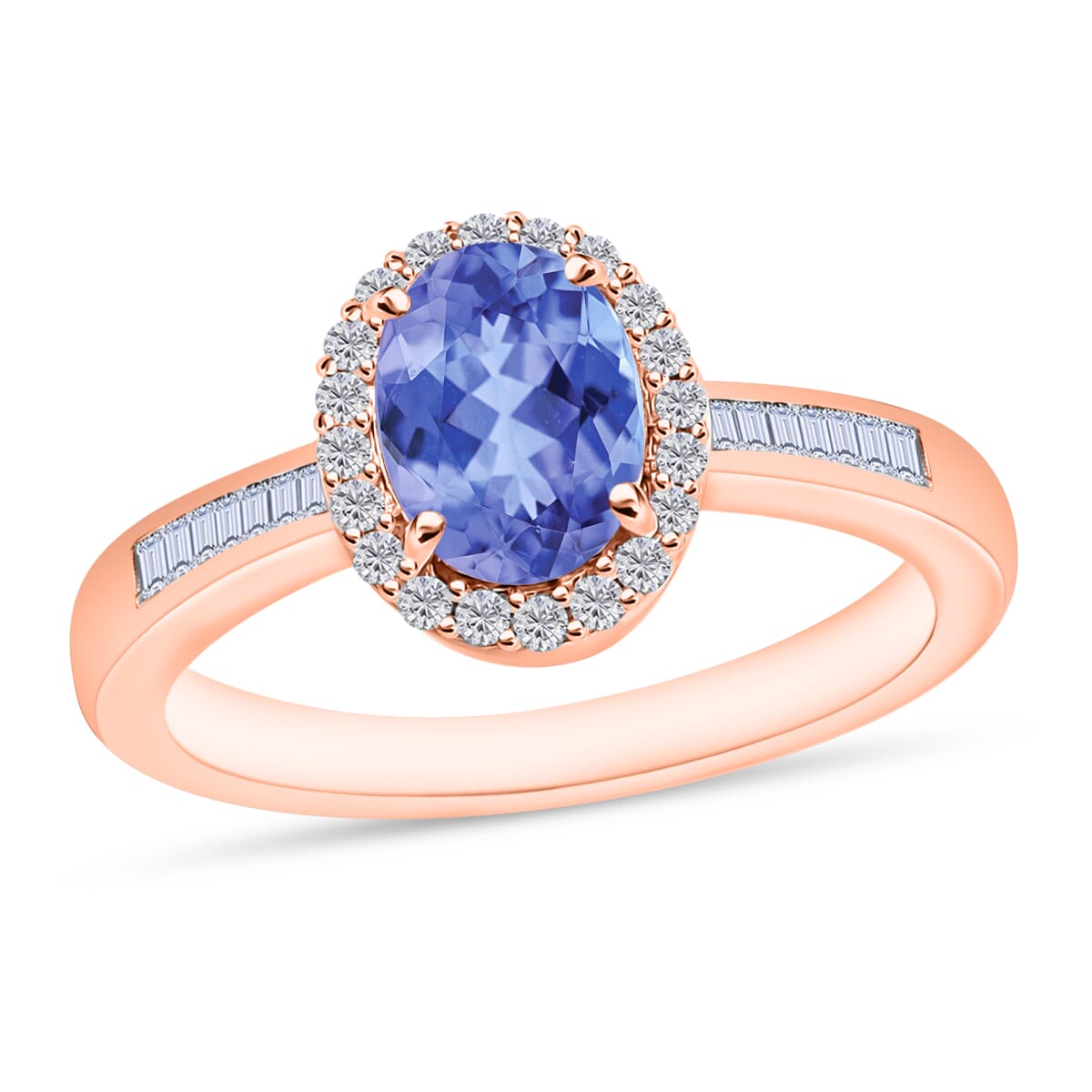 Tanzanite and White Diamond 1.65 ctw Ring in 18K Vermeil Rose Gold Over Sterling Silver image number 0
