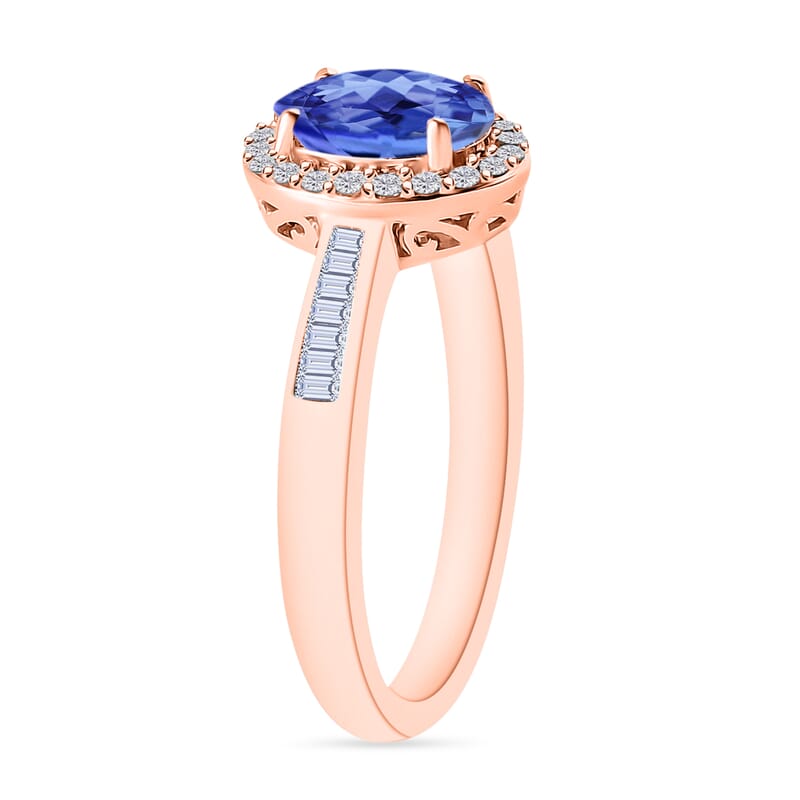 Tanzanite and White Diamond 1.65 ctw Ring in 18K Vermeil Rose Gold Over Sterling Silver (Size 10.0)