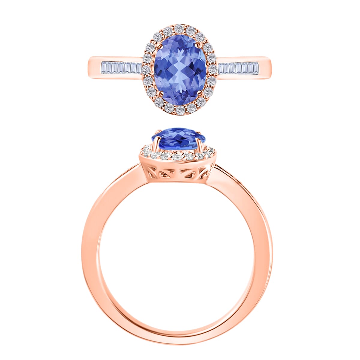 Tanzanite and White Diamond 1.65 ctw Ring in 18K Vermeil Rose Gold Over Sterling Silver image number 3