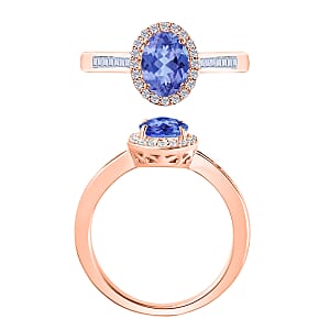 Tanzanite and White Diamond 1.65 ctw Ring in 18K Vermeil Rose Gold Over Sterling Silver (Size 10.0) (Del. in 10-12 Days)