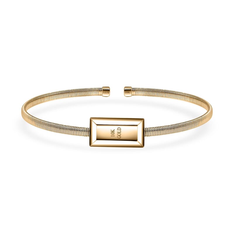 Luxoro Bar Bangle Bracelet in 10K Yellow Gold (7.25 In) 5.87g Included 2.49grams Titanium Weight