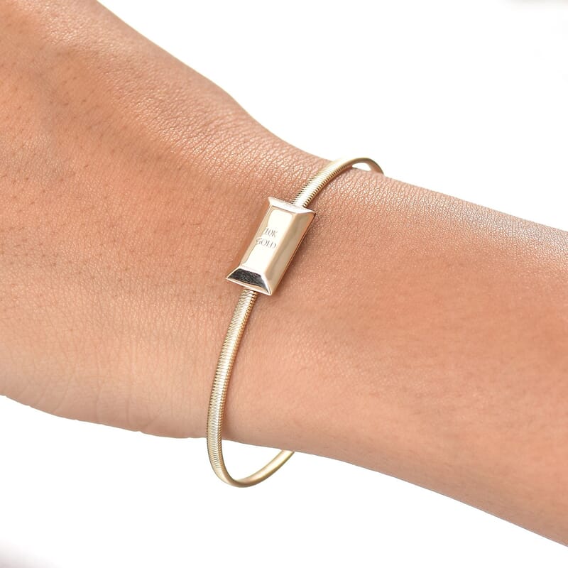 Luxoro Bar Bangle Bracelet in 10K Yellow Gold (7.25 In) 5.87g Included 2.49grams Titanium Weight