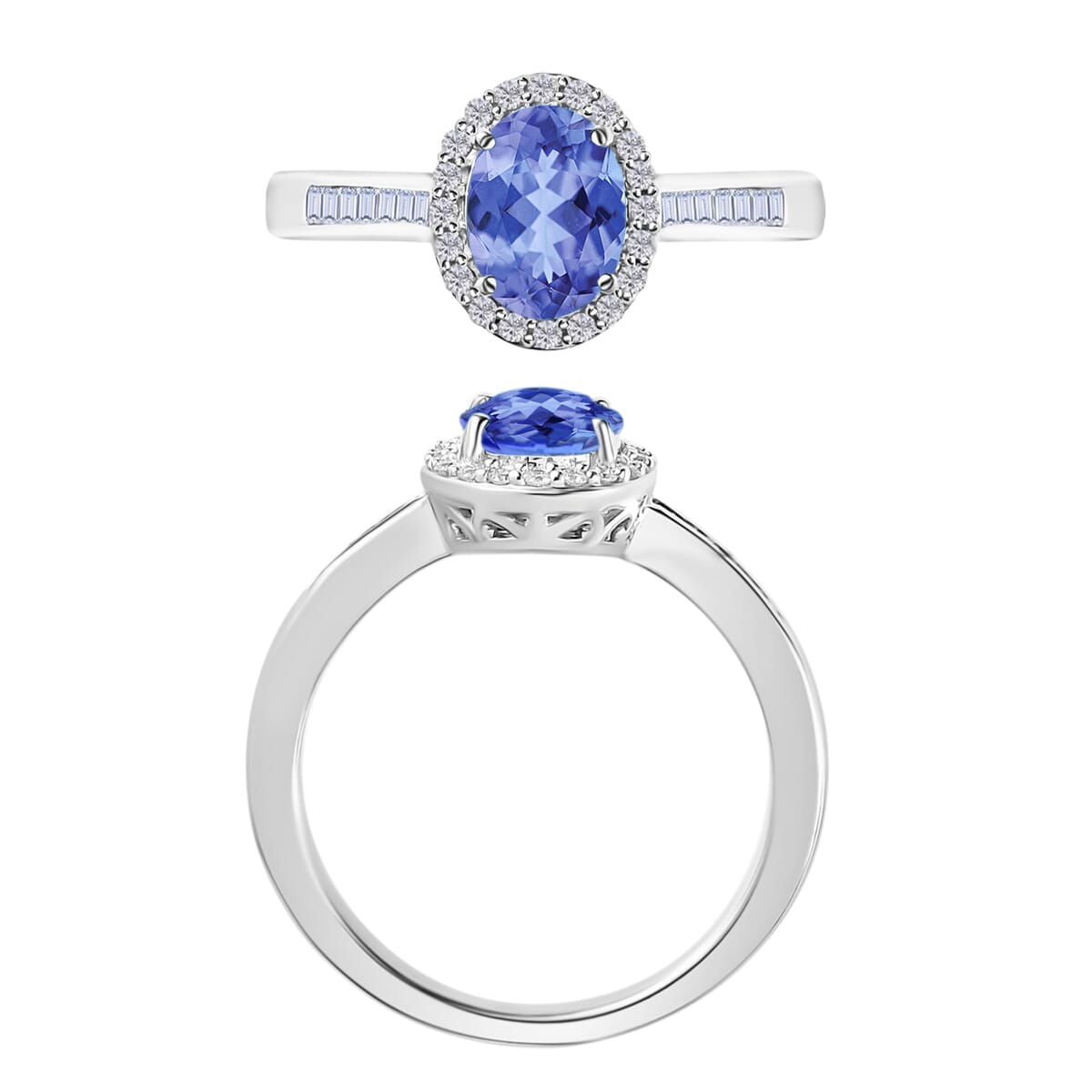 D'Joy Tanzanite and Diamond 1.65 ctw Ring in Rhodium Over Sterling Silver (Size 7.5) image number 3