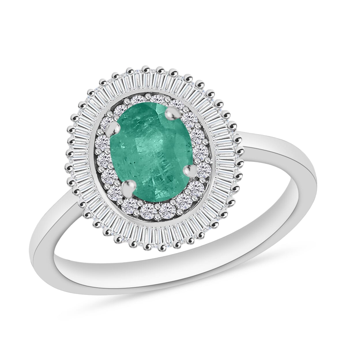 Luxoro Premium Kagem Zambian Emerald and G-H I2 Diamond 1.05 ctw Ring in 14K White Gold (Size 10.0) image number 0