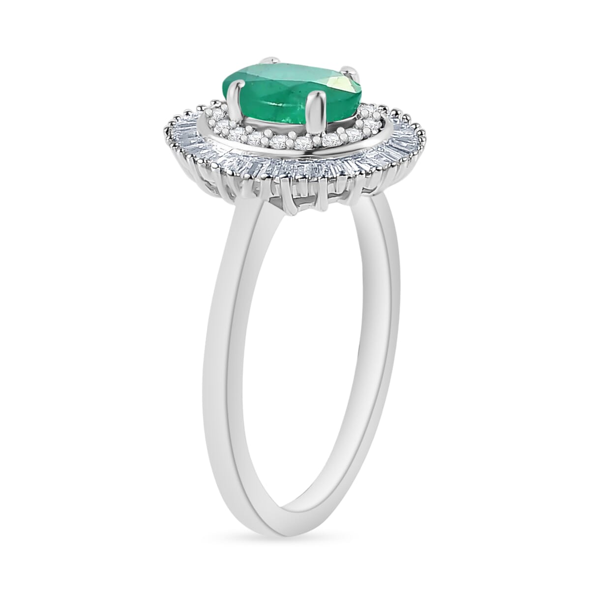 Luxoro Premium Kagem Zambian Emerald and G-H I2 Diamond 1.05 ctw Ring in 14K White Gold (Size 10.0) image number 2