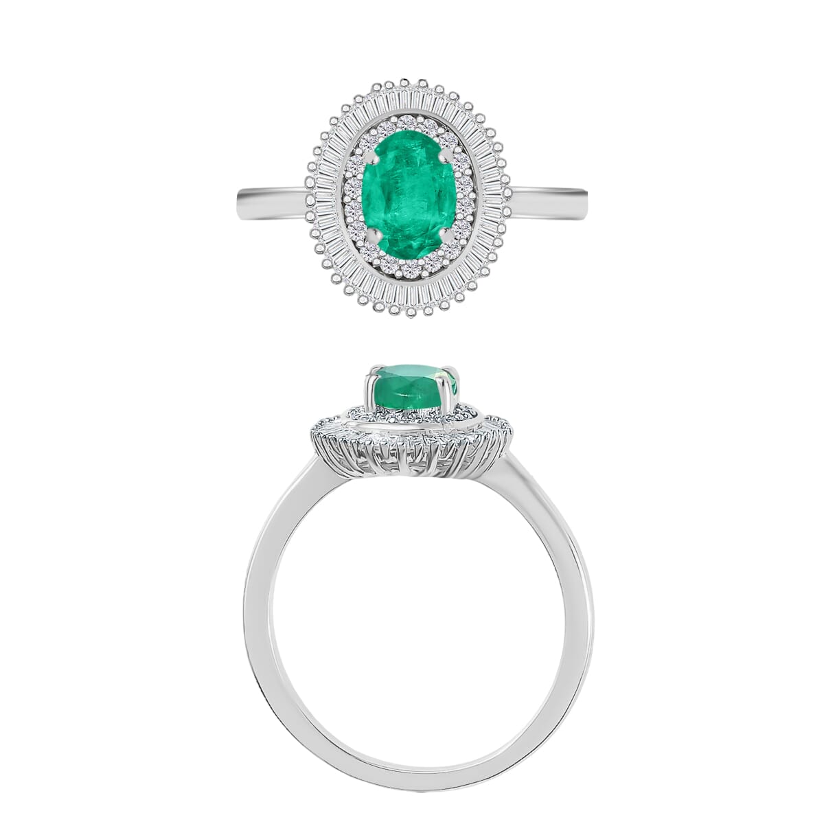 Luxoro Premium Kagem Zambian Emerald and G-H I2 Diamond 1.05 ctw Ring in 14K White Gold (Size 10.0) image number 3