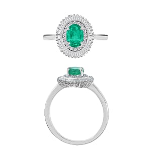 Luxoro Premium Kagem Zambian Emerald and G-H I2 Diamond 1.05 ctw Ring in 14K White Gold (Size 10.0) (Del. in 10-12 Days)