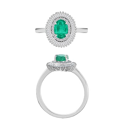 Luxoro Premium Kagem Zambian Emerald and G-H I2 Diamond 1.05 ctw Ring in 14K White Gold (Size 10.0)