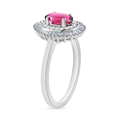 Luxoro Premium Ouro Fino Rubellite and G-H I2 Diamond 1.05 ctw Ring in 14K White Gold (Size 10.0)