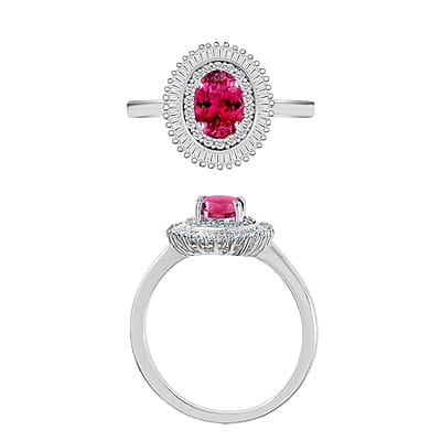 Luxoro Premium Ouro Fino Rubellite and G-H I2 Diamond 1.05 ctw Ring in 14K White Gold (Size 10.0)