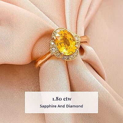 Certified & Appraised Luxoro AAA Ilakaka Yellow Sapphire and I2 Diamond 1.80 ctw Ring in 14K Yellow Gold (Size 10.0)