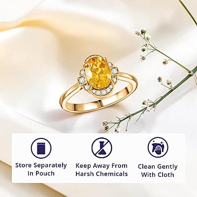Certified & Appraised Luxoro 14K Yellow Gold AAA Madagascar Yellow Sapphire, Diamond (I2) Ring (Size 11.0) 1.80 ctw