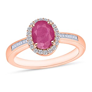 Mozambique Ruby and White Diamond 1.90 ctw Ring in 18K Vermeil Rose Gold Over Sterling Silver (Size 10.0)