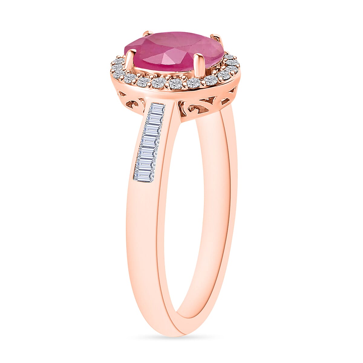 Mozambique Ruby and White Diamond 1.90 ctw Ring in 18K Vermeil Rose Gold Over Sterling Silver (Size 10.0) image number 2