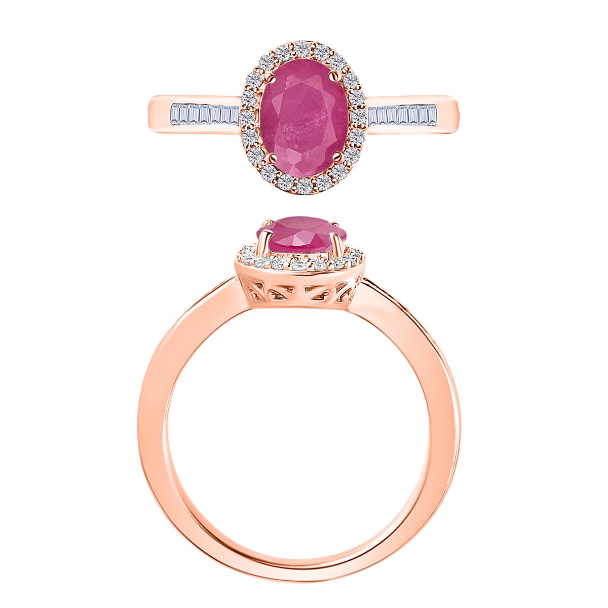 Mozambique Ruby and White Diamond 1.90 ctw Ring in 18K Vermeil Rose Gold Over Sterling Silver (Size 10.0) image number 3