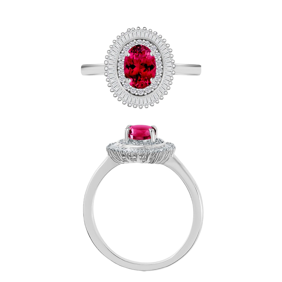 Rhapsody AAAA Ouro Fino Rubellite and E-F VS2 Diamond 1.05 ctw Ring in 950 Platinum (Size 10.0) 4.50 Grams image number 3