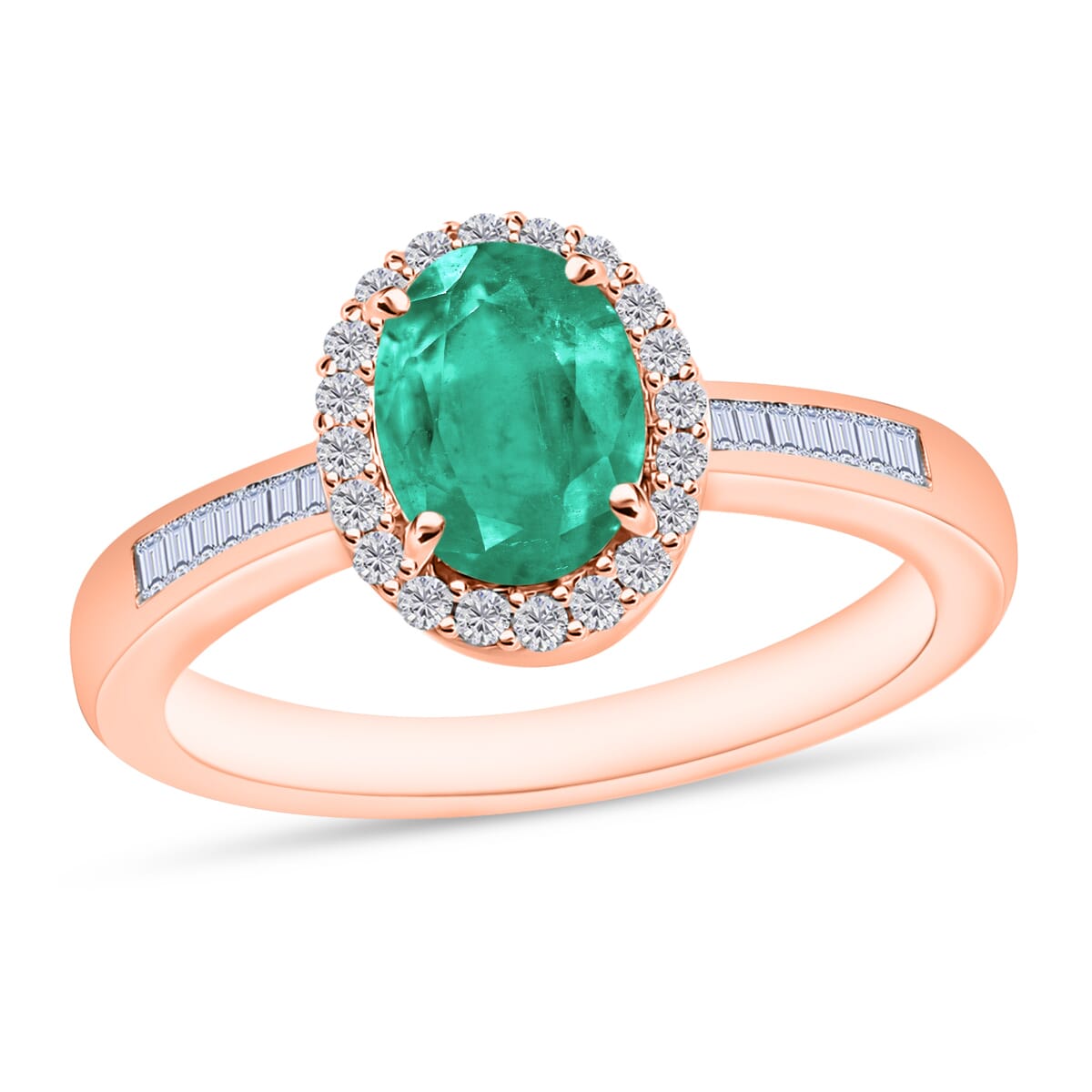 Kagem Zambian Emerald and White Diamond 1.50 ctw Ring in 18K Vermeil Rose Gold Over Sterling Silver (Size 10.0) image number 0