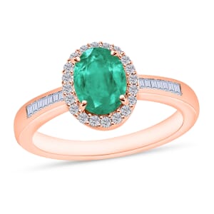 Kagem Zambian Emerald and White Diamond 1.50 ctw Ring in 18K Vermeil Rose Gold Over Sterling Silver (Size 10.0)