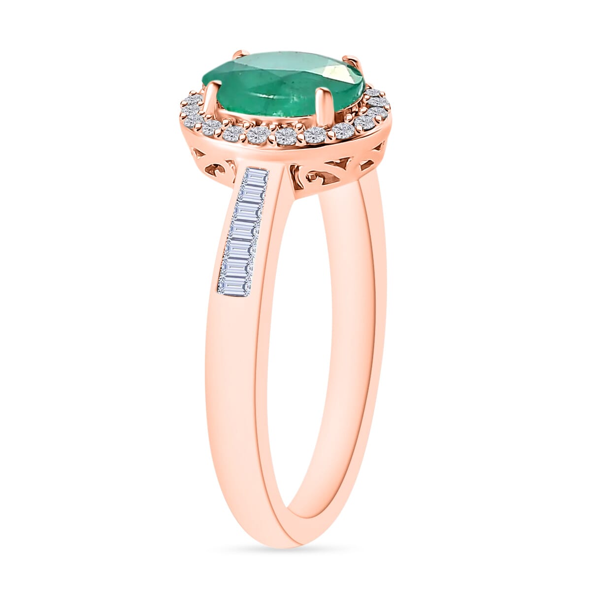 Kagem Zambian Emerald and White Diamond 1.50 ctw Ring in 18K Vermeil Rose Gold Over Sterling Silver (Size 10.0) image number 2