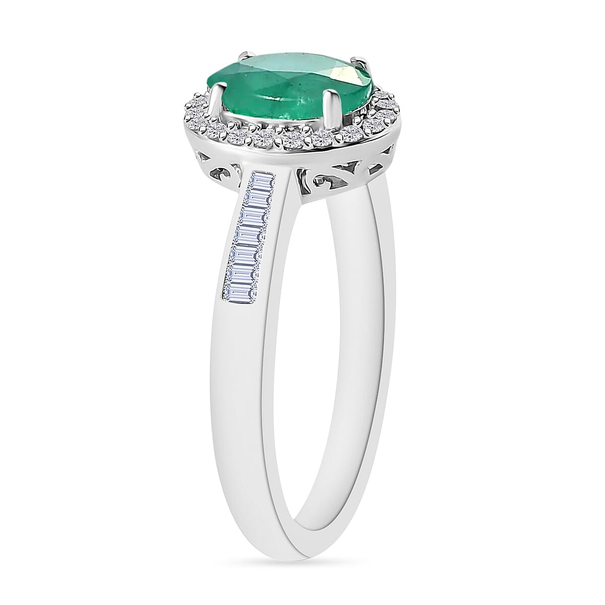 Kagem Zambian Emerald and Diamond 1.50 ctw Ring in Rhodium Over Sterling Silver (Size 9.5) (Del. in 10-12 Days) image number 2