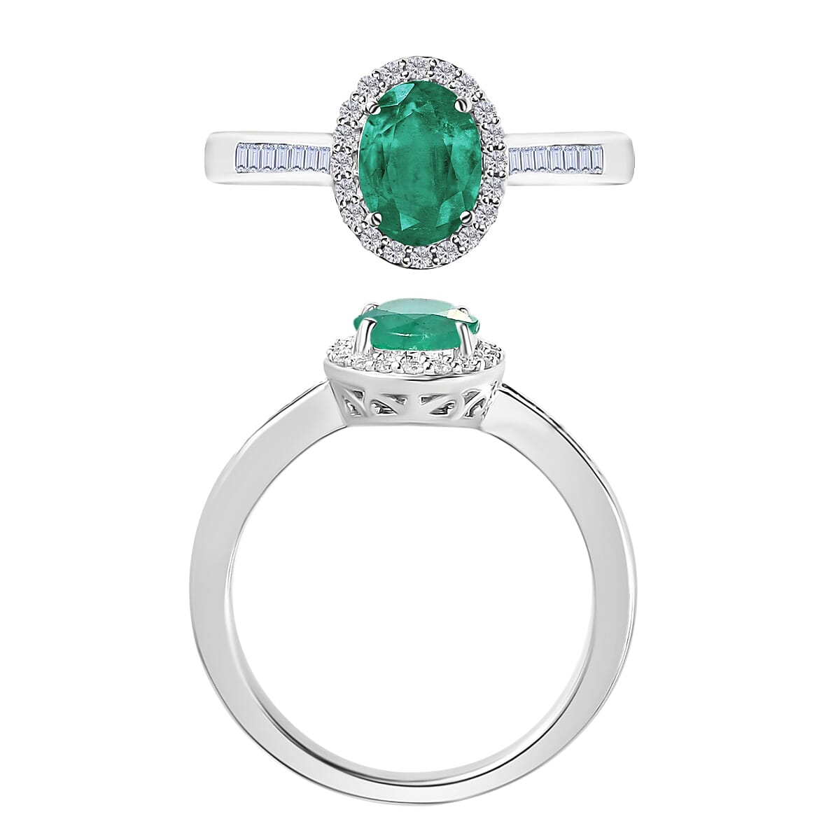 Kagem Zambian Emerald and Diamond 1.50 ctw Ring in Rhodium Over Sterling Silver (Size 9.5) (Del. in 10-12 Days) image number 3