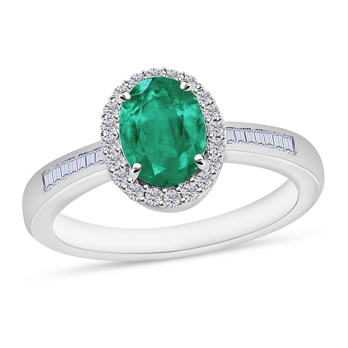 Luxoro Premium Kagem Zambian Emerald and White Diamond 1.50 ctw Ring in 14K White Gold (Size 10.0) image number 0
