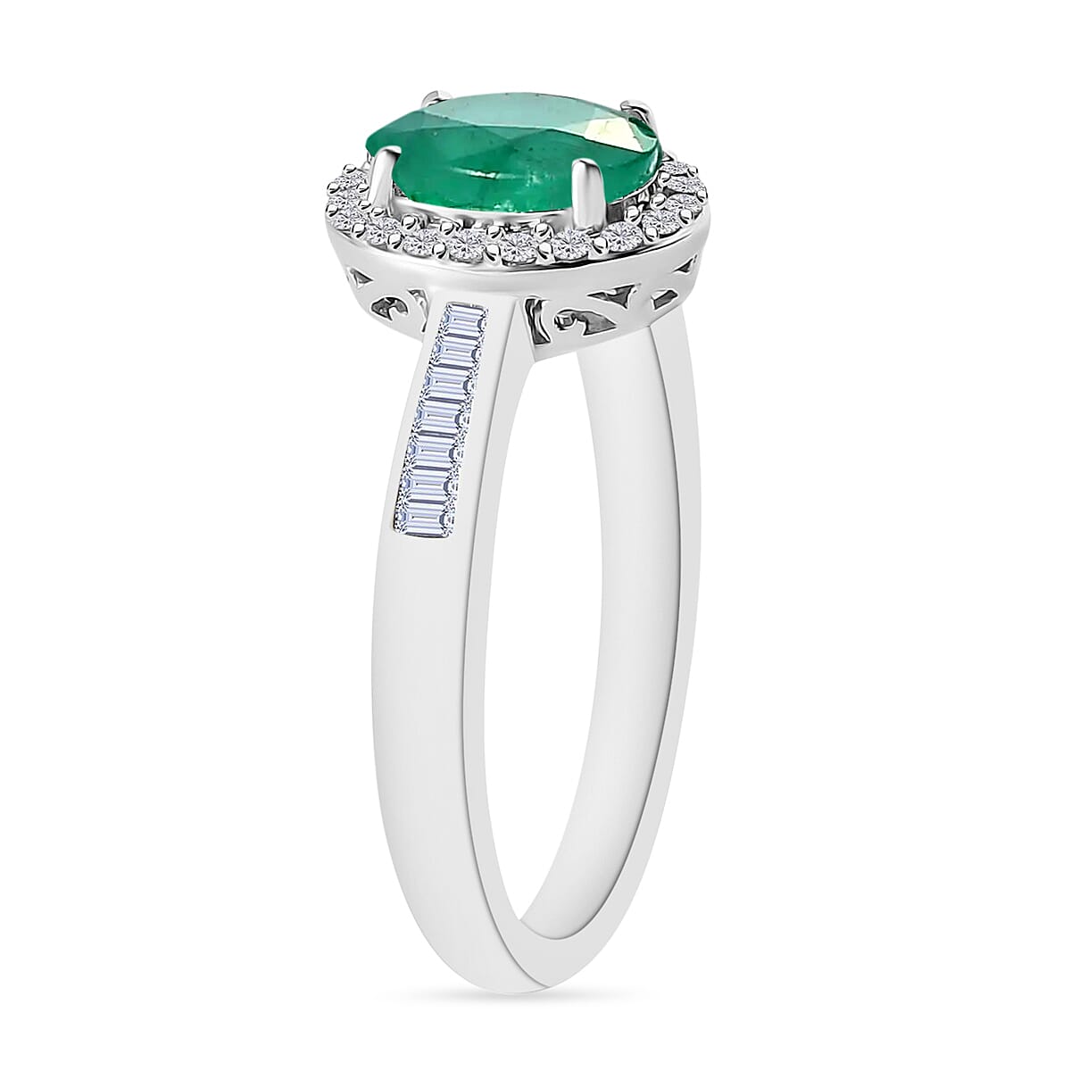Luxoro Premium Kagem Zambian Emerald and White Diamond 1.50 ctw Ring in 14K White Gold (Size 10.0) image number 2
