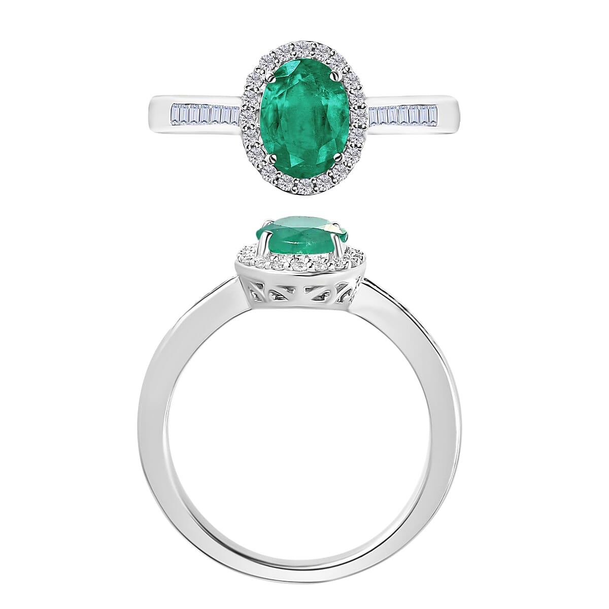 Luxoro Premium Kagem Zambian Emerald and White Diamond 1.50 ctw Ring in 14K White Gold (Size 10.0) image number 3