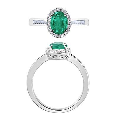 Luxoro Premium Kagem Zambian Emerald and White Diamond 1.50 ctw Ring in 14K White Gold (Size 10.0) 5.5 Grams