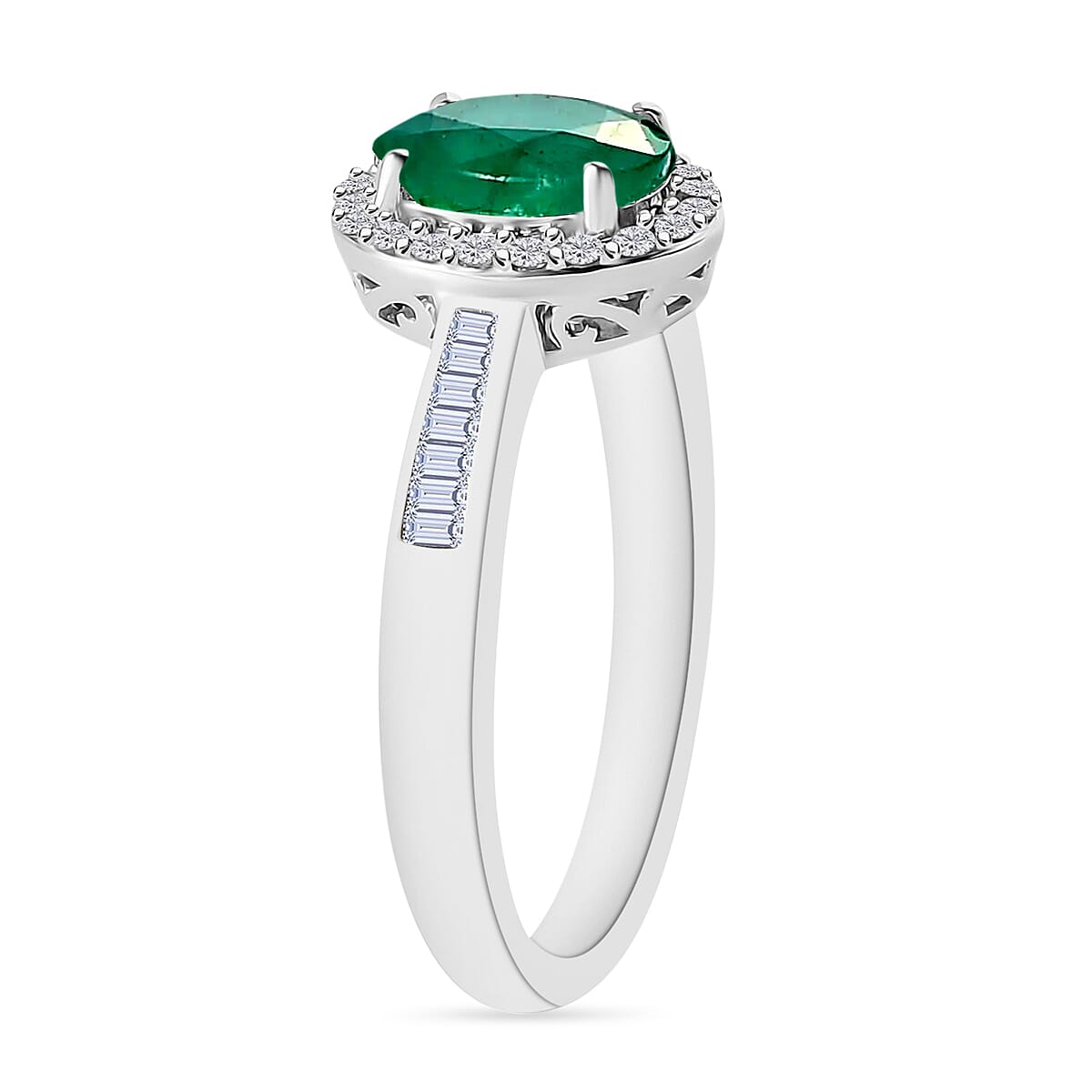 Rhapsody AAAA Kagem Zambian Emerald and E-F VS2 Diamond 1.50 ctw Ring in 950 Platinum (Size 8.0) (Del. in 10-12 Days) image number 2