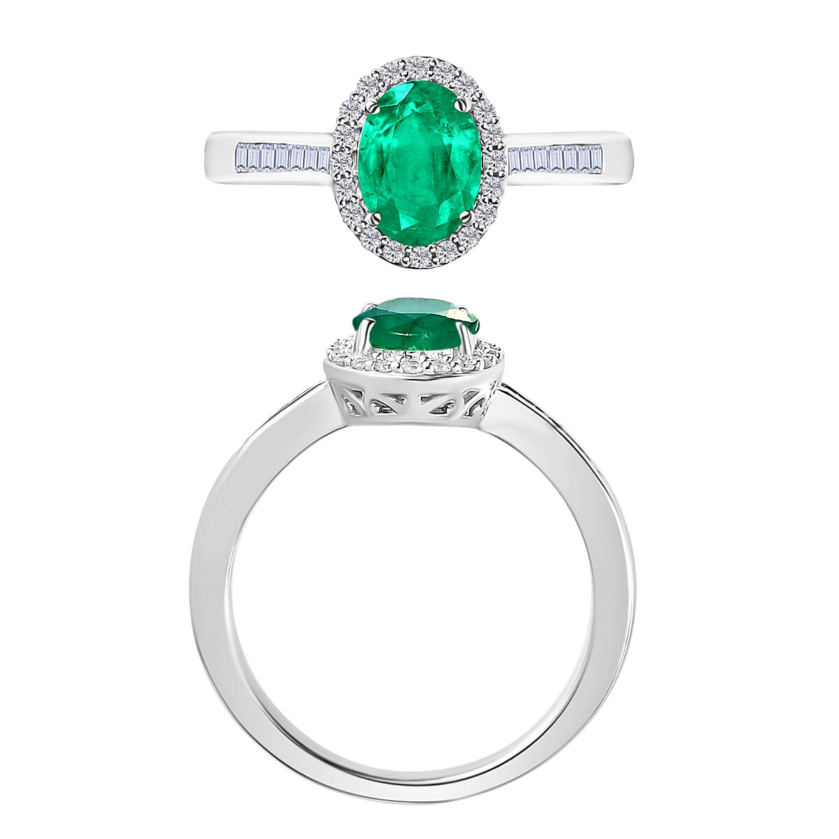 Rhapsody AAAA Kagem Zambian Emerald and E-F VS2 Diamond 1.50 ctw Ring in 950 Platinum (Size 8.0) (Del. in 10-12 Days) image number 3