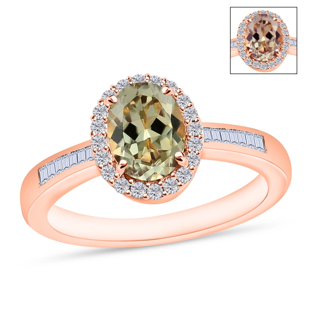 Turkizite and White Diamond 1.60 ctw Ring in 18K Vermeil Rose Gold Over Sterling Silver (Size 10.0) image number 0